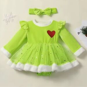 Mean One Grinchmas Baby Romper With Red Heart